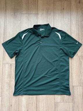 Nike Golf Dri Fit Polo Shirt Men’s 2XL Green White Tour Performance Swoosh